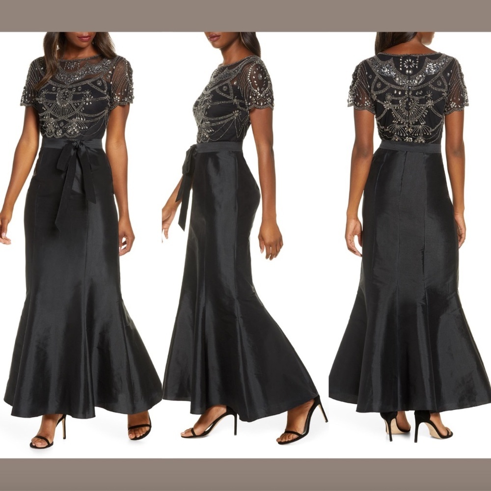 NEW‎ Pisarro Nights Beaded Bodice Taffeta Mermaid Gown [ SZ 4 ]